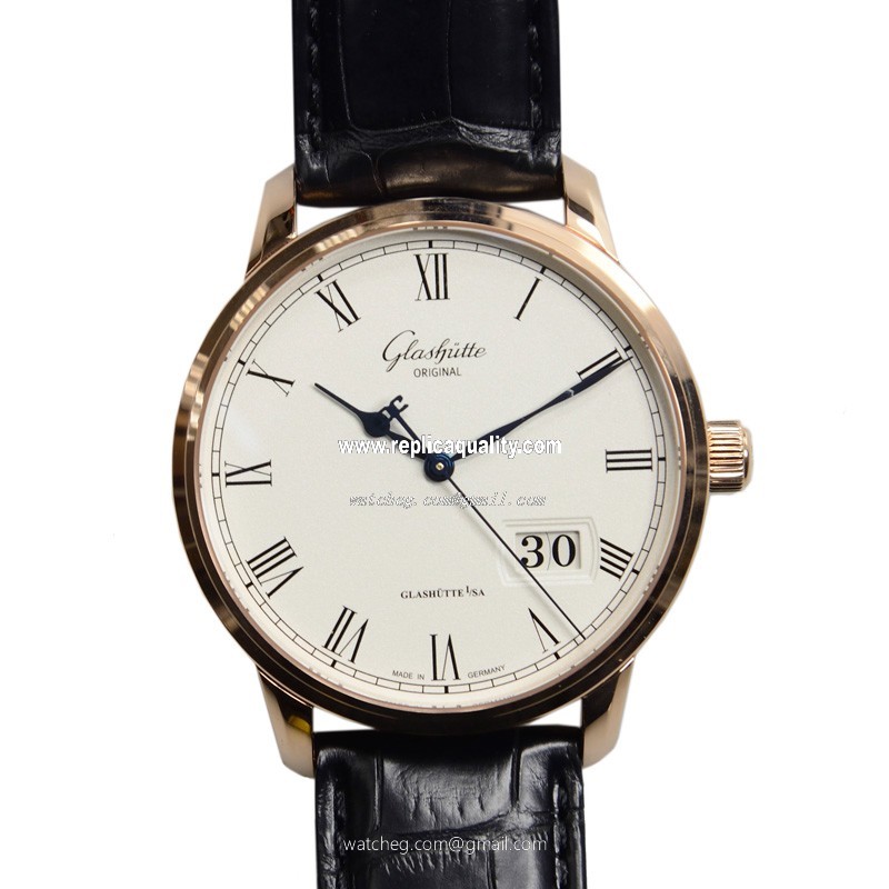 Glashutte SENATOR PANORAMA DATE 100-03-32-45-04 Automatic 18kt Rose Gold Silver