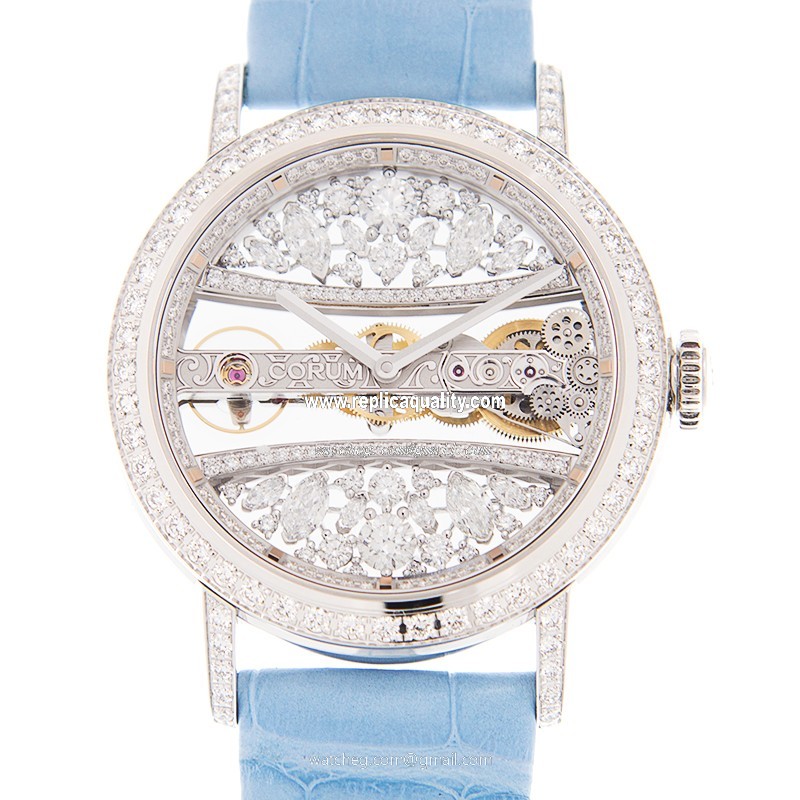 Corum GOLDEN BRIDGE 113.000.69/0F06 DG99G Manual Wind 18kt White Gold & Diamond White