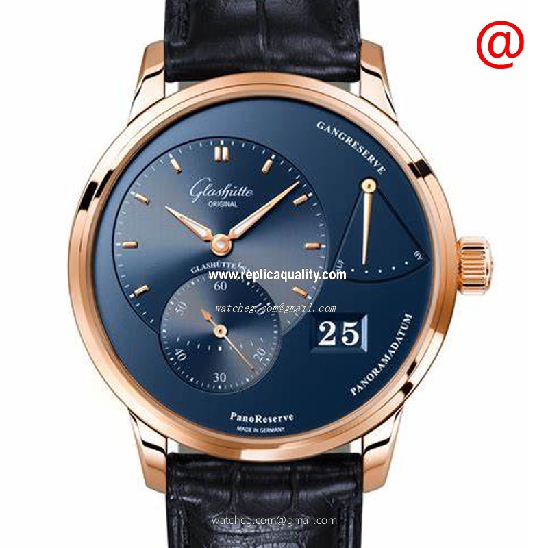 Glashutte PANO 1-65-01-04-15-30 Manual Wind 18kt Rose Gold Dark Blue 