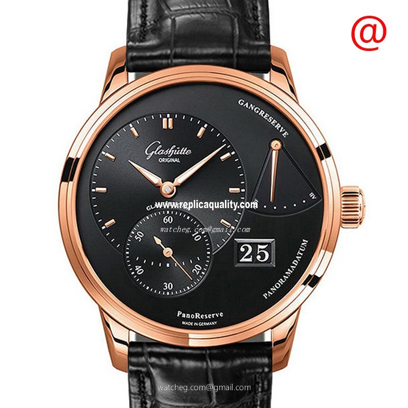Glashutte PANO 1-65-01-29-15-30 Manual Wind 18kt Rose Gold Black
