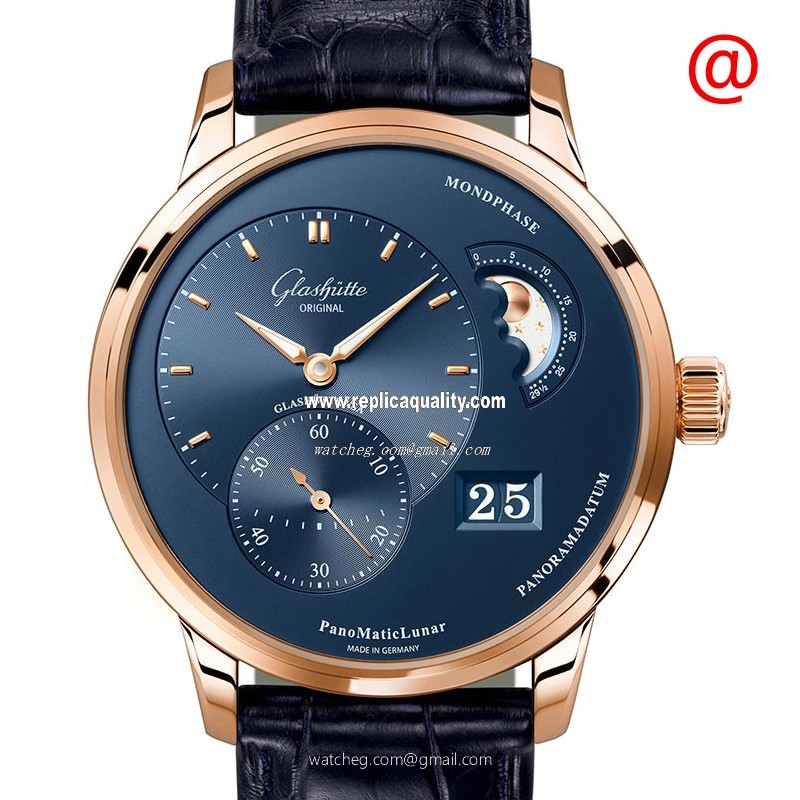 Glashutte PANO 1-90-02-11-35-01 Automatic 18kt Rose Gold Blue 