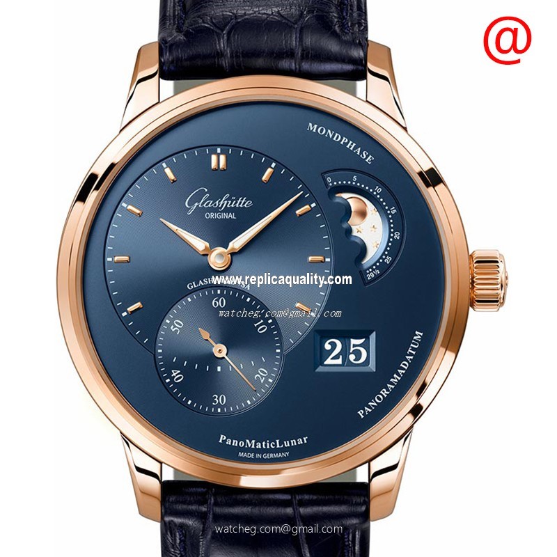 Glashutte PANO 1-90-02-11-35-30 Automatic 18kt Rose Gold Blue