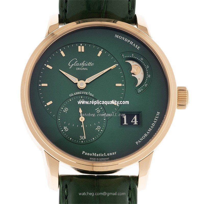 Glashutte PANO 1-90-02-23-35-50 Automatic 18kt Rose Gold Green
