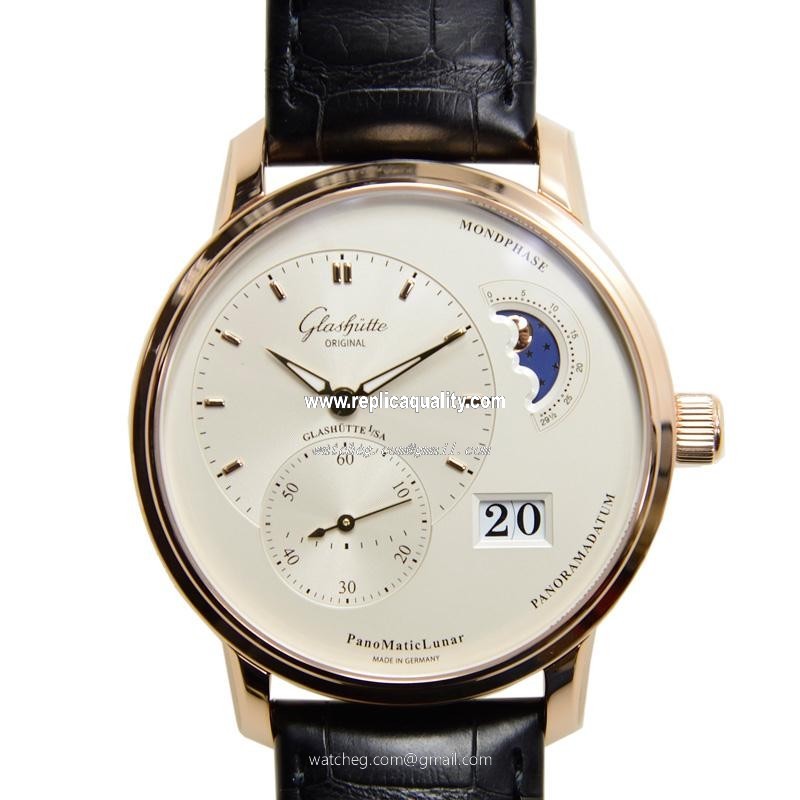 Glashutte PANO 1-90-02-45-35-05 Automatic 18kt Rose Gold Silvery & White