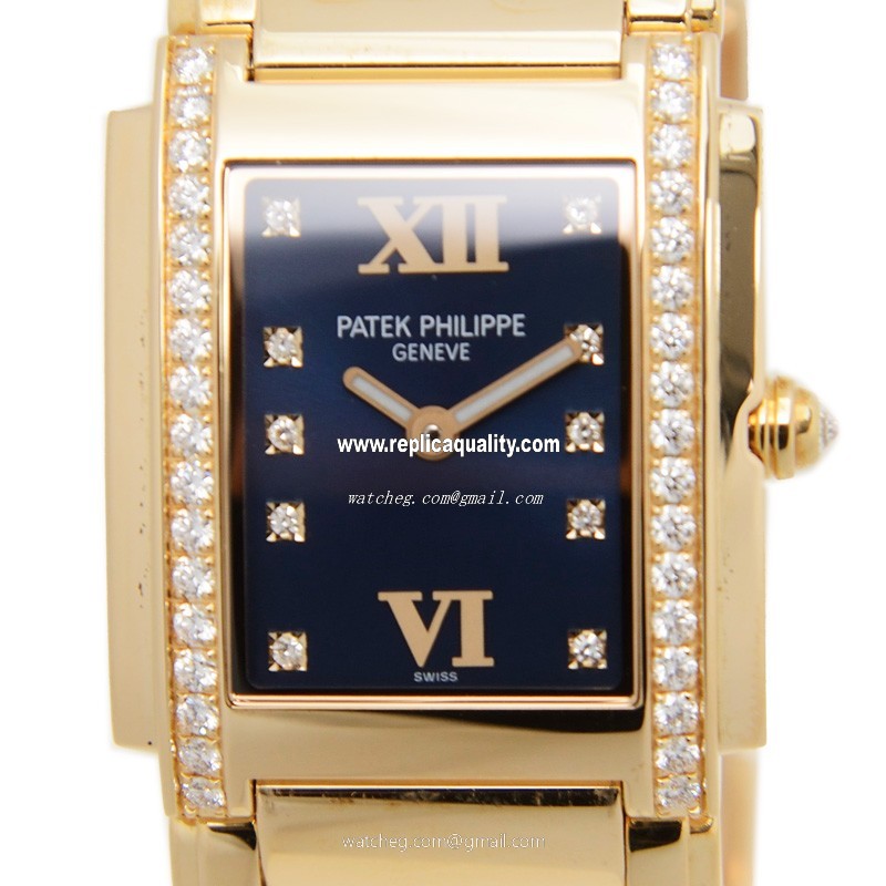Patek Philippe TWENTY-4 4910-11R-012 Quartz 18kt Rose Gold & Diamonds Blue