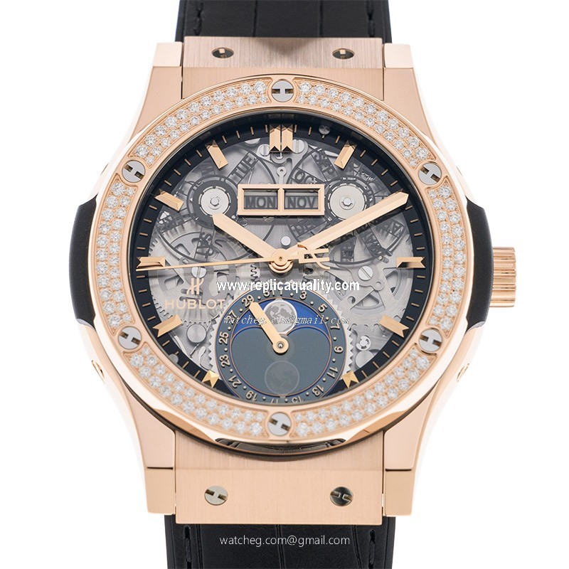 Hublot CLASSIC FUSION 547.OX.0180.LR.1104 Automatic 18kt Rose Gold & Diamonds Transparent