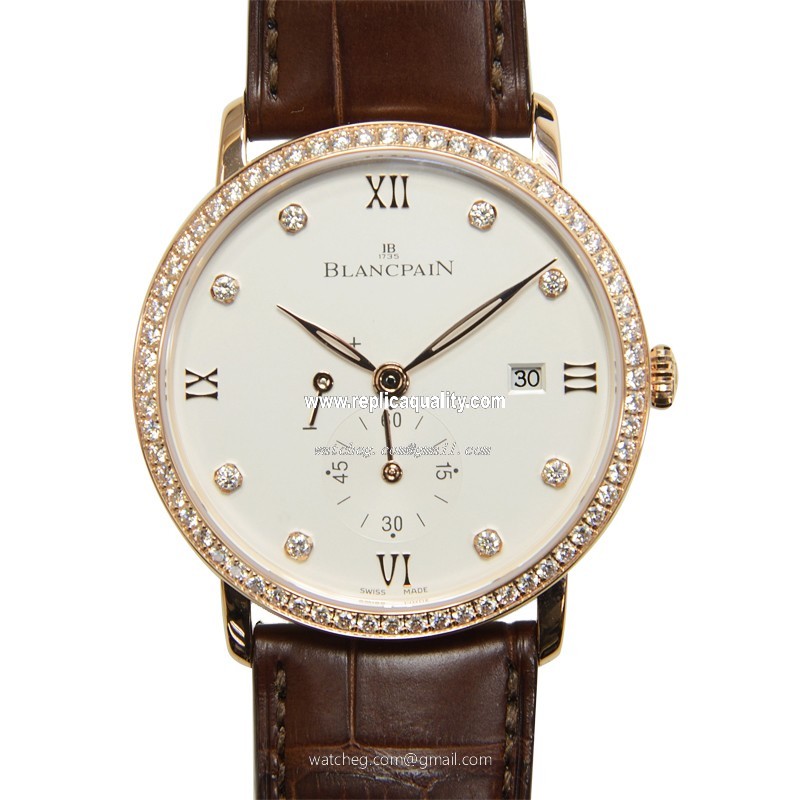 Blancpain VILLERET 6606-2897-55B Manual Wind 18kt Rose Gold & Diamonds White