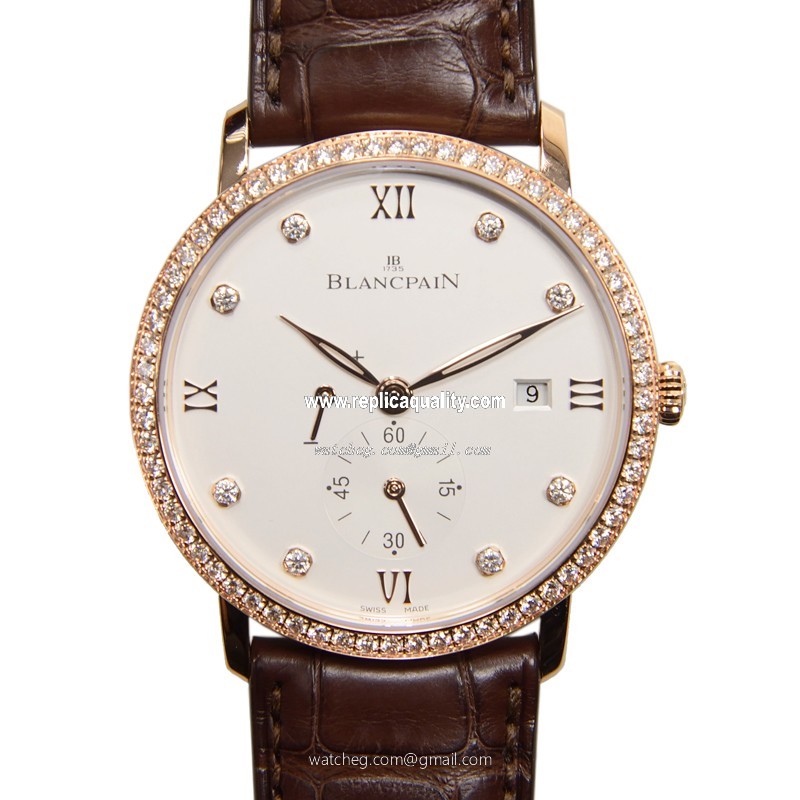 Blancpain VILLERET 6606-2987-55B Manual Wind 18kt Rose Gold & Diamonds White