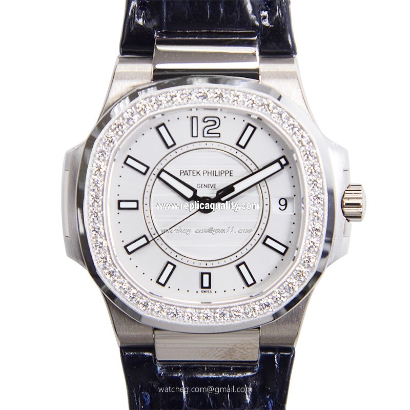 Patek Philippe NAUTILUS 7010G-001 Quartz 18kt White Gold & Diamond Silver