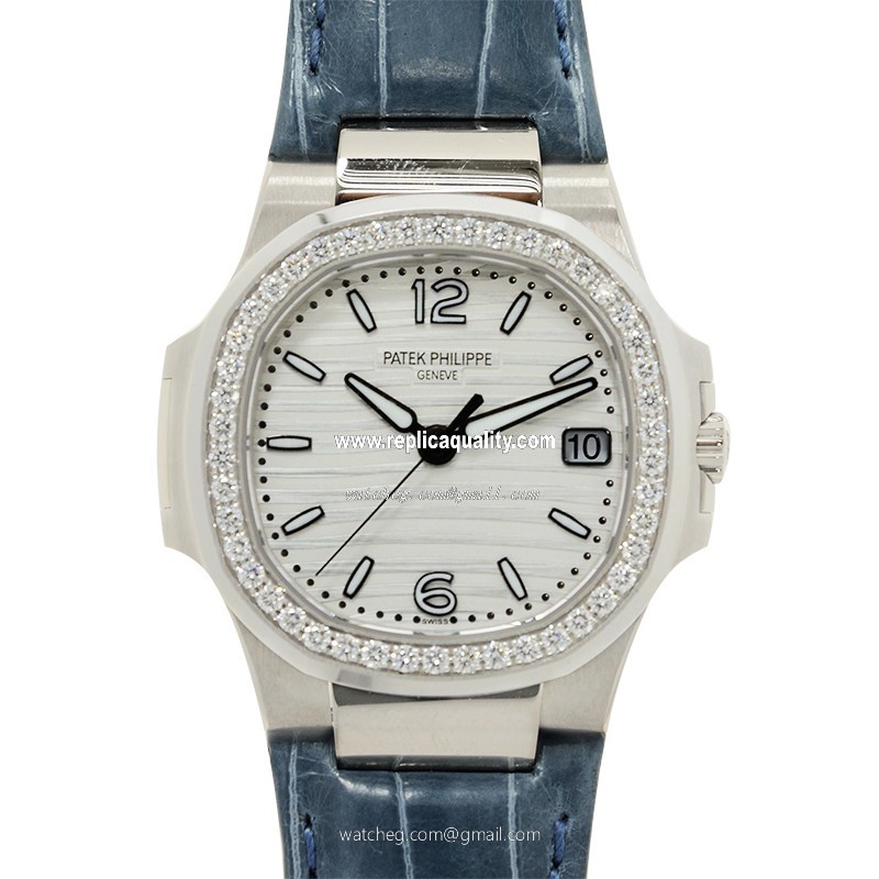 Patek Philippe NAUTILUS 7010G-011 Quartz 18kt White Gold & Diamond Silver