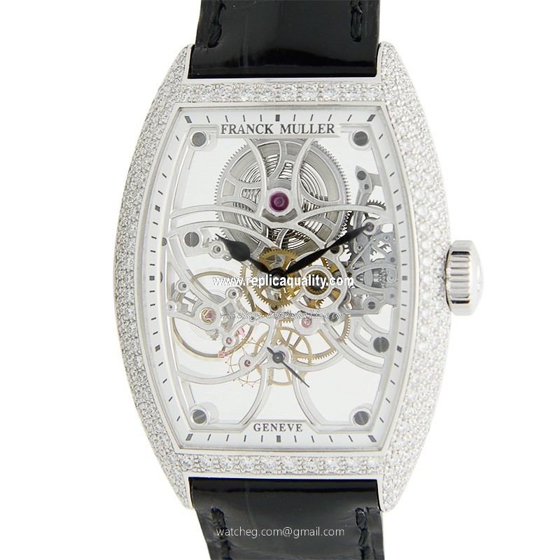 Franck Muller GENEVE 7880 B S6 SQT D (OG) Manual Wind 18kt White Gold & Diamond Transparent Skull