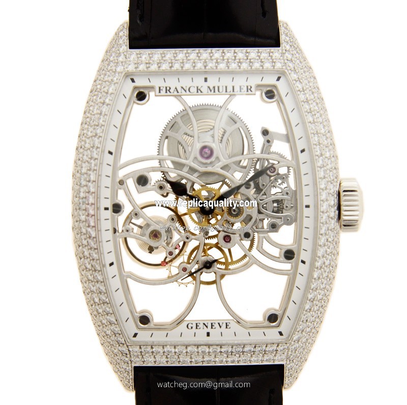 Franck Muller GENEVE 8880 B S6 SQT D (OG) Manual Wind 18kt White Gold & Diamond Transparent Skull