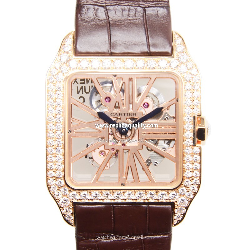 Cartier SANTOS HPI00587 Manual Wind 18kt Rose Gold & Diamonds Transparent Skull