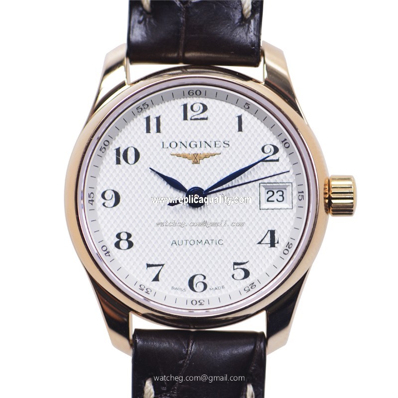 Longines MASTER L2.128.8.78.3 Automatic 18kt Rose Gold Silvery & White