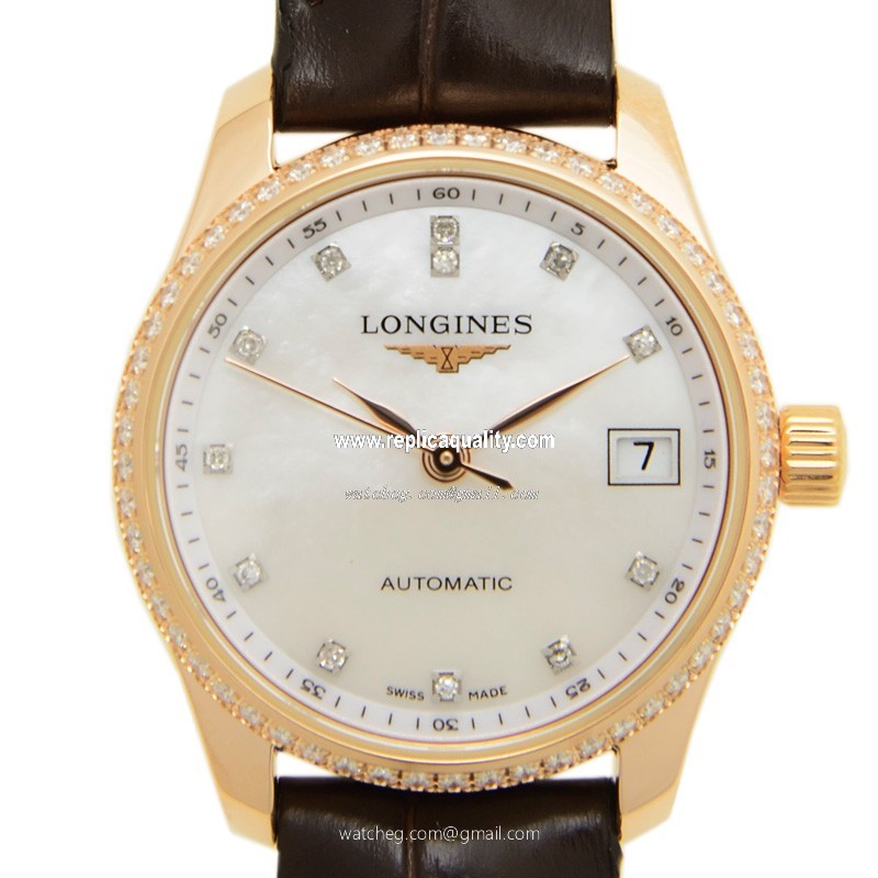 Longines MASTER L2.128.9.87.3 Automatic 18kt Rose Gold & Diamonds White