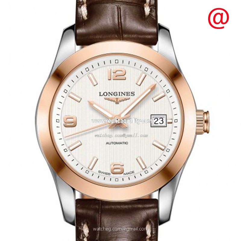 Longines CONQUEST L2.285.5.76.3 Automatic 18kt Rose Gold & Steel White