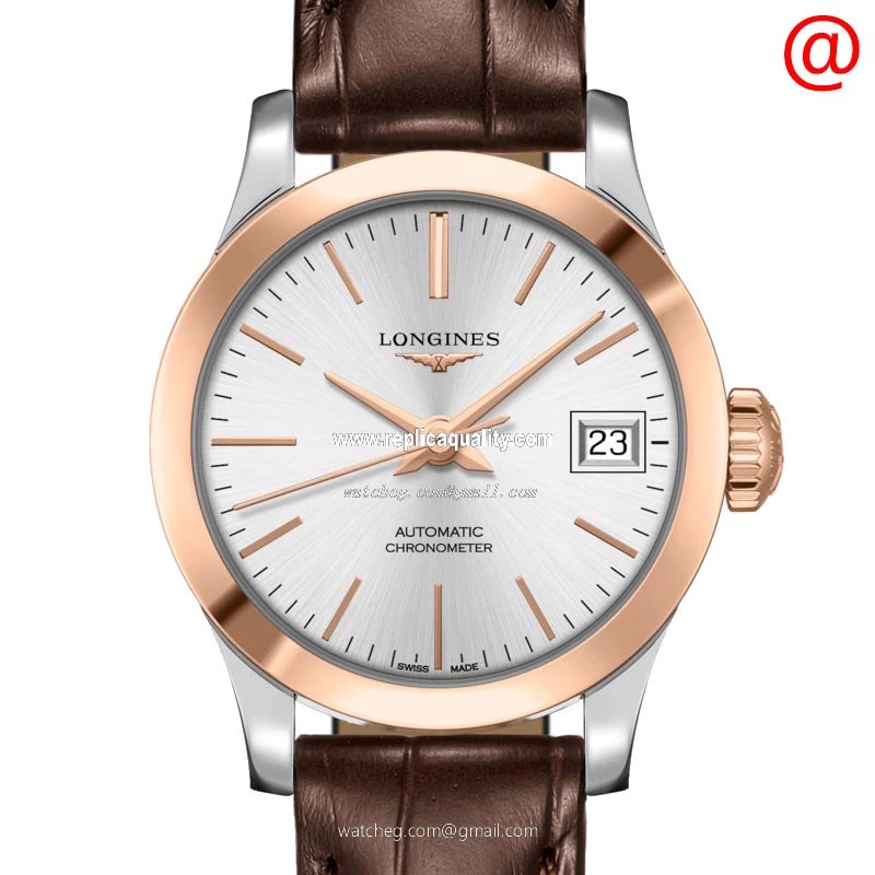 Longines RECORD L2.320.5.72.2 Automatic 18kt Rose Gold & Steel Silver