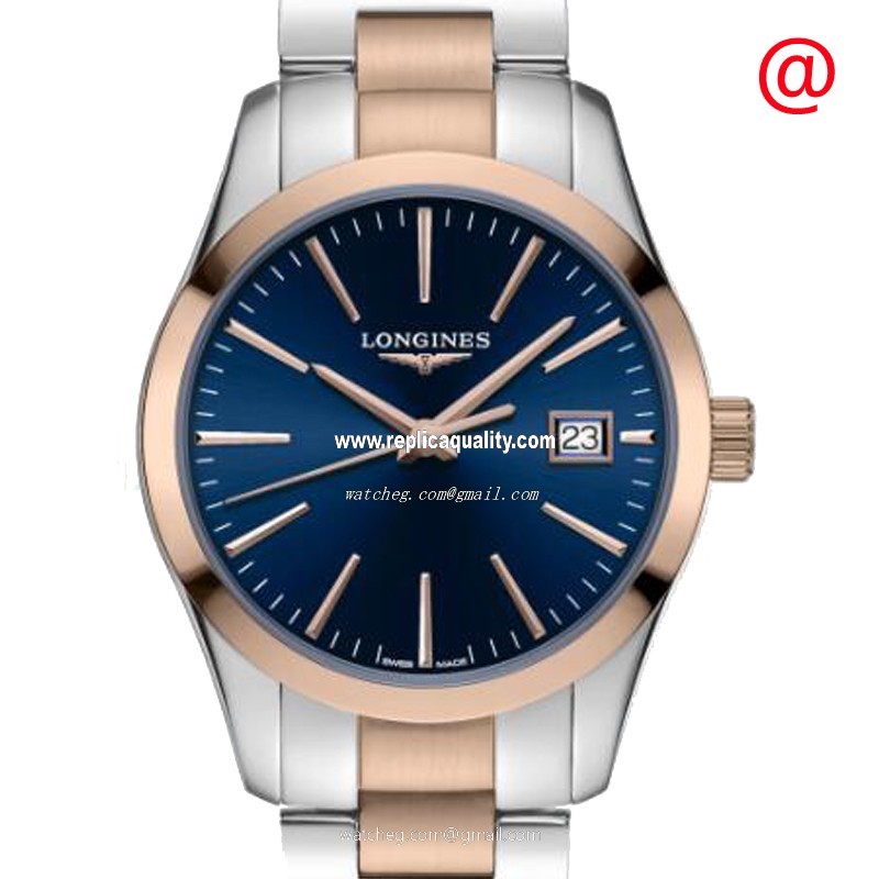 Longines CONQUEST CLASSIC L2.386.3.92.7 Quartz 18kt Rose Gold & Steel Blue