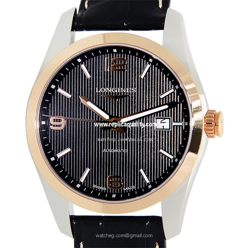 Longines CONQUEST L2.785.5.56.3 Automatic 18kt Rose Gold & Steel Black