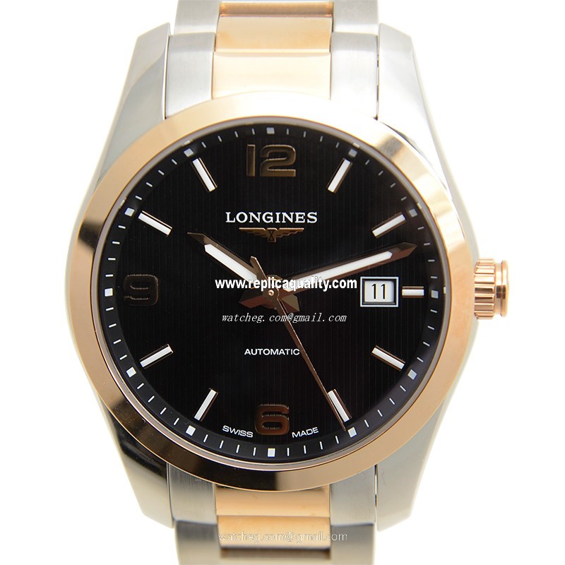Longines CONQUEST L2.785.5.56.7 Automatic 18kt Rose Gold & Steel Black