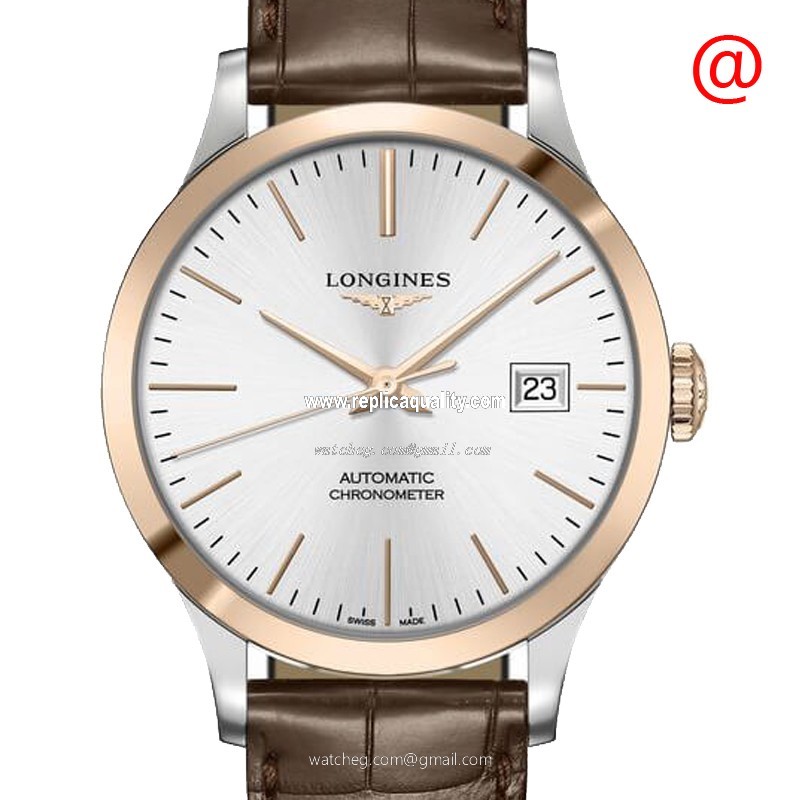 Longines RECORD L2.820.5.72.2 Automatic 18kt Rose Gold & Steel Silver