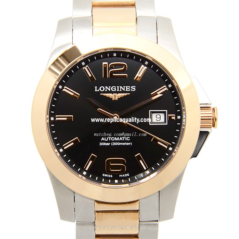 Longines CONQUEST L3.276.5.56.7 Automatic 18kt Rose Gold & Steel Black