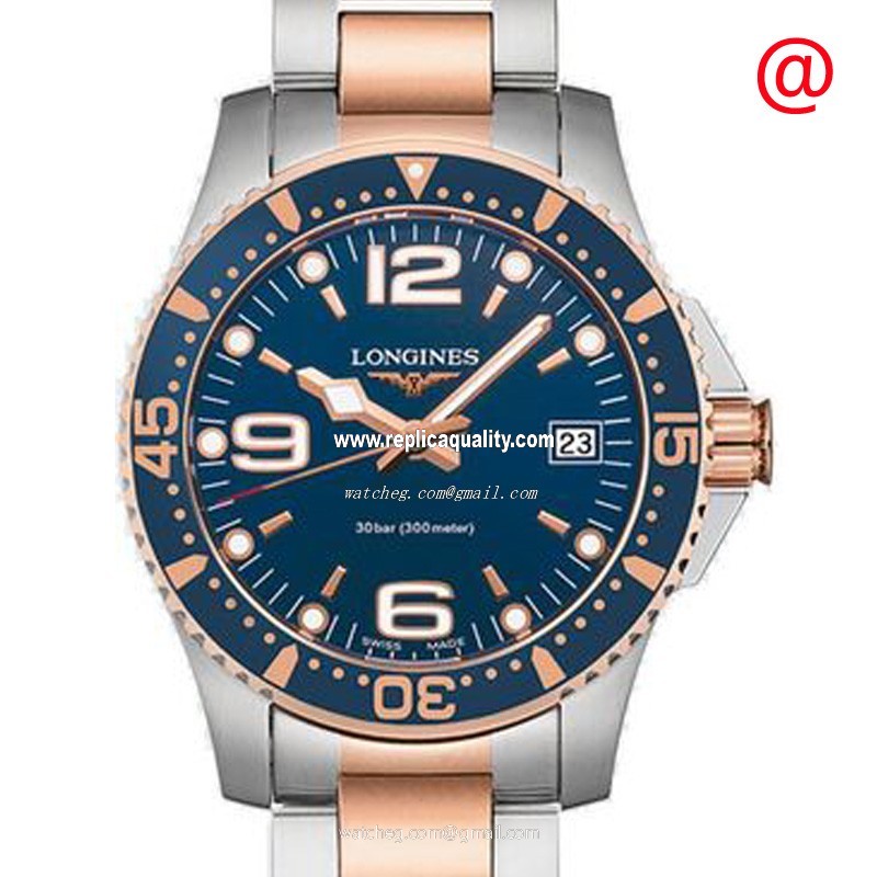 Longines CONQUEST L3.340.3.98.7 Quartz 18kt Rose Gold & Steel Blue