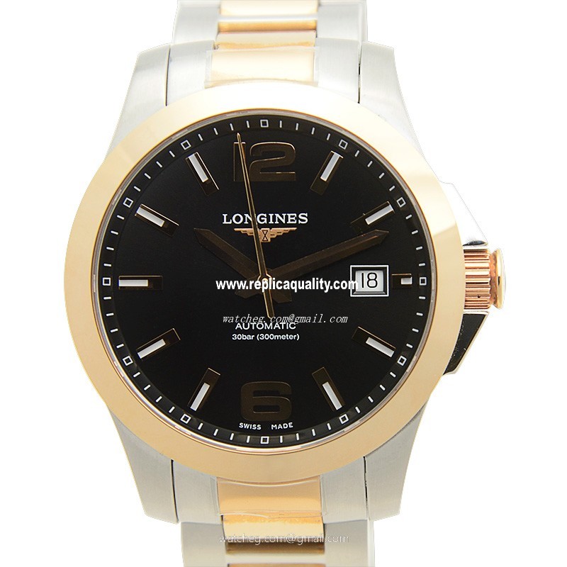 Longines CONQUEST L3.676.5.56.7 Automatic 18kt Rose Gold & Steel Black