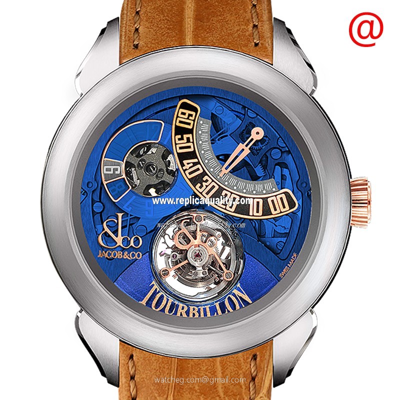 Jacob & Co PALATIAL PT510.24.NS.PB.A Manual Wind 18kt Rose Gold & Titanium Blue