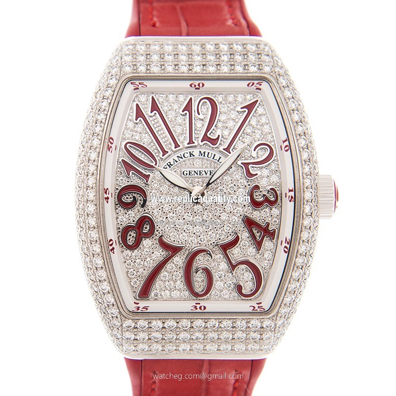 Franck Muller VANGUARD V 32 QZ D CD (AC.RG) -RED Quartz 18kt White Gold & Diamond Silver