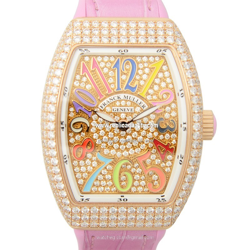 Franck Muller VANGUARD V 32 QZ D CD COL DRM (5N.RS) Quartz 18kt Rose Gold & Diamonds 