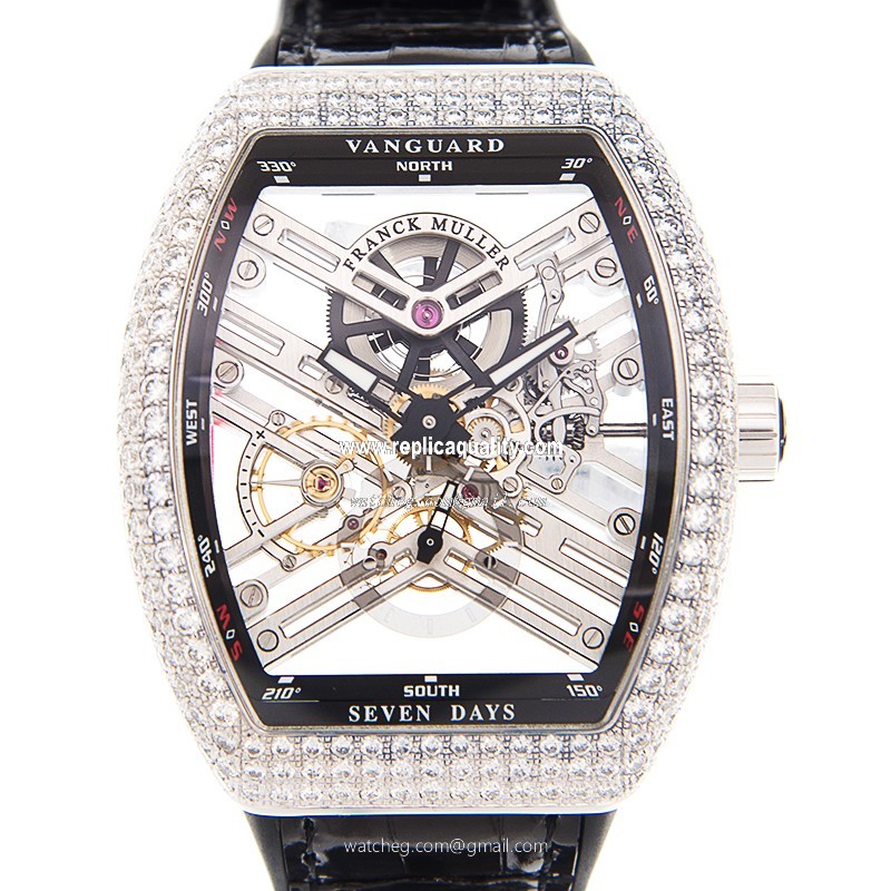 Franck Muller VANGUARD V 45 S6 SQT D (AC.NR) Manual Wind Stainless Steel & Diamonds Silver