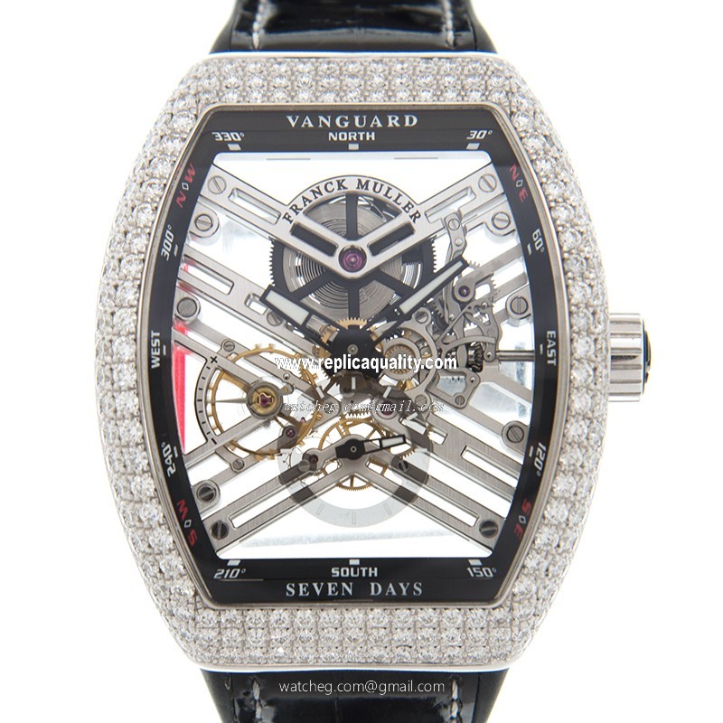 Franck Muller VANGUARD V 45 S6 SQT D (OG.NR) Manual Wind 18kt White Gold & Diamond Transparent Skull