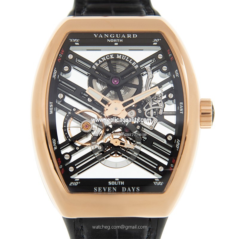 Franck Muller VANGUARD V 45 S6 SQT MVT (5N.NR) Automatic 18kt Rose Gold & Diamonds Black