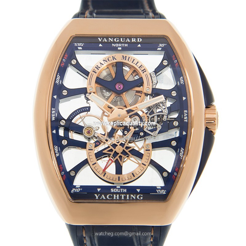 Franck Muller VANGUARD V 45 S6 SQT YACHTING ANC (5N.BL) Manual Wind 18kt Rose Gold Transparent Skull