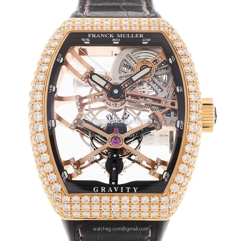 Franck Muller GRAVITY V 45 T GRAVITY CS SQT D (5N.NR) Manual Wind 18kt Rose Gold & Diamonds Transparent