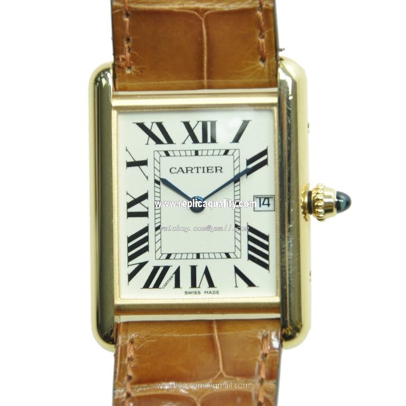 Cartier TANK W1529756 Quartz 18kt Yellow Gold Silvery & White
