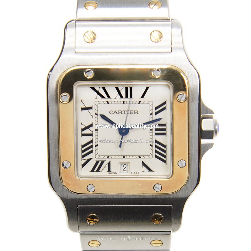 Cartier SANTOS W20011C4 Quartz 18kt Gold & Steel Silvery & White