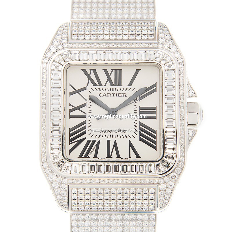 Cartier SANTOS W20073X8-100XL Automatic 18kt White Gold & Diamond White