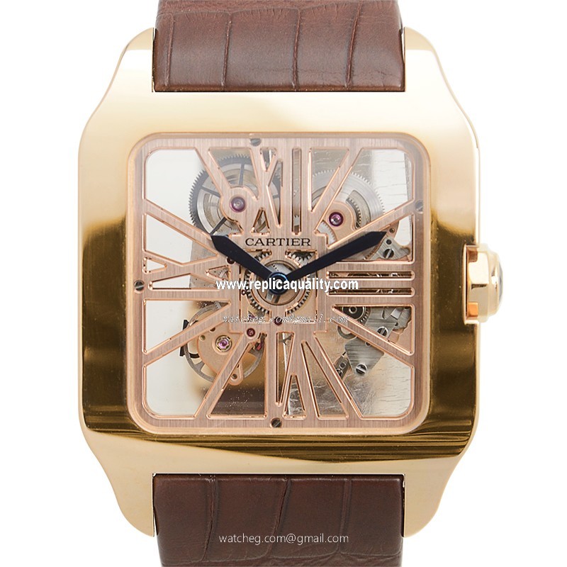 Cartier SANTOS W2020057 Manual Wind 18kt Rose Gold Transparent Skull