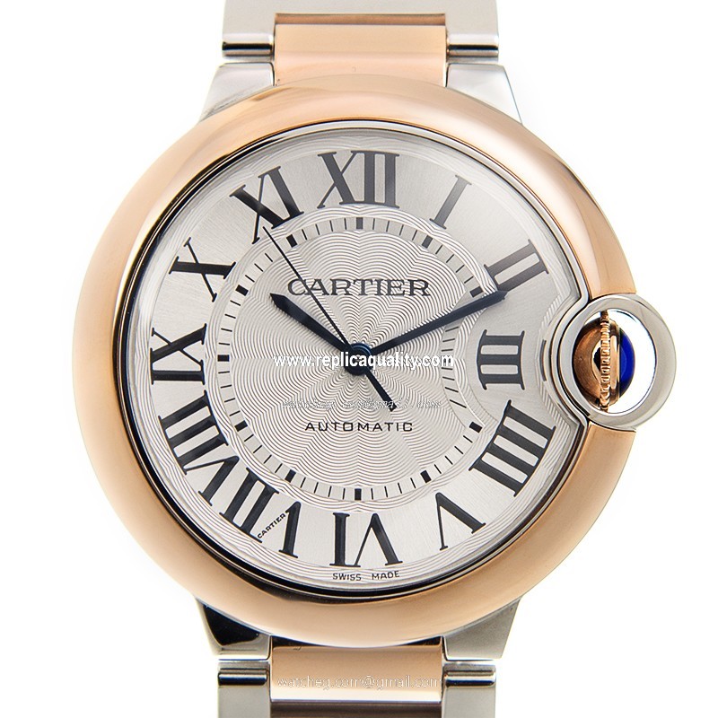 Cartier BALLON BLEU W2BB0003 Automatic 18kt Rose Gold Silver