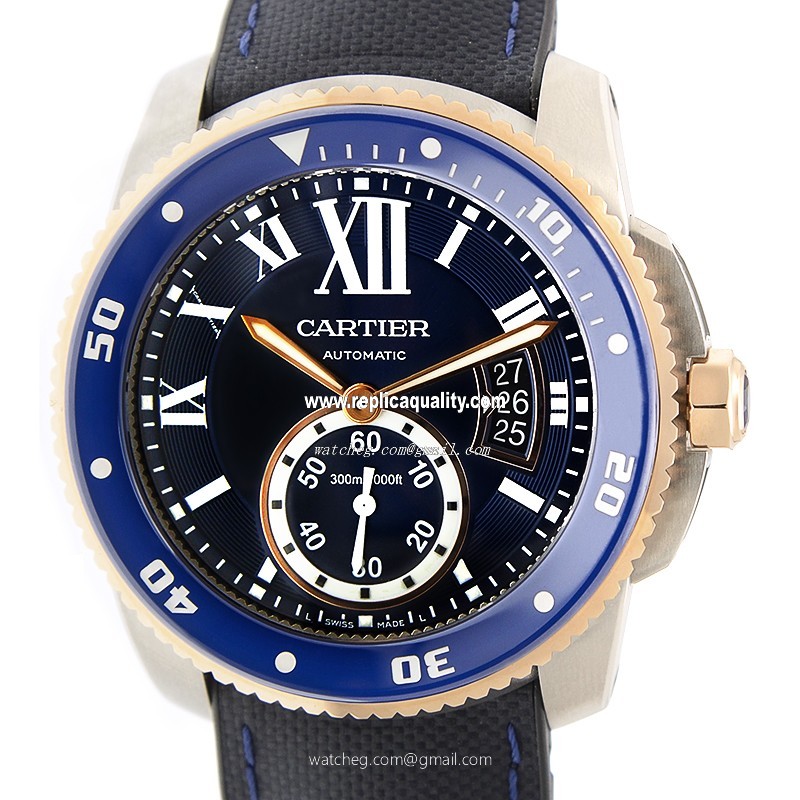 Cartier CALIBRE DE CARTIER W2CA0008 Automatic 18kt Rose Gold & Steel Blue