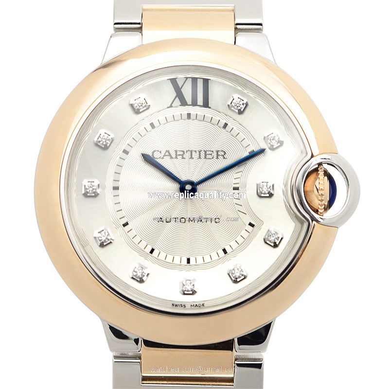 Cartier BALLON BLEU W3BB0007 Automatic 18kt Rose Gold Silver