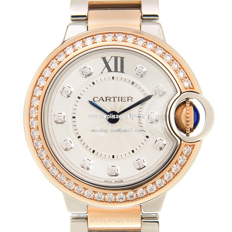 Cartier BALLON BLEU W3BB0009 Quartz 18kt Rose Gold & Diamonds Silver