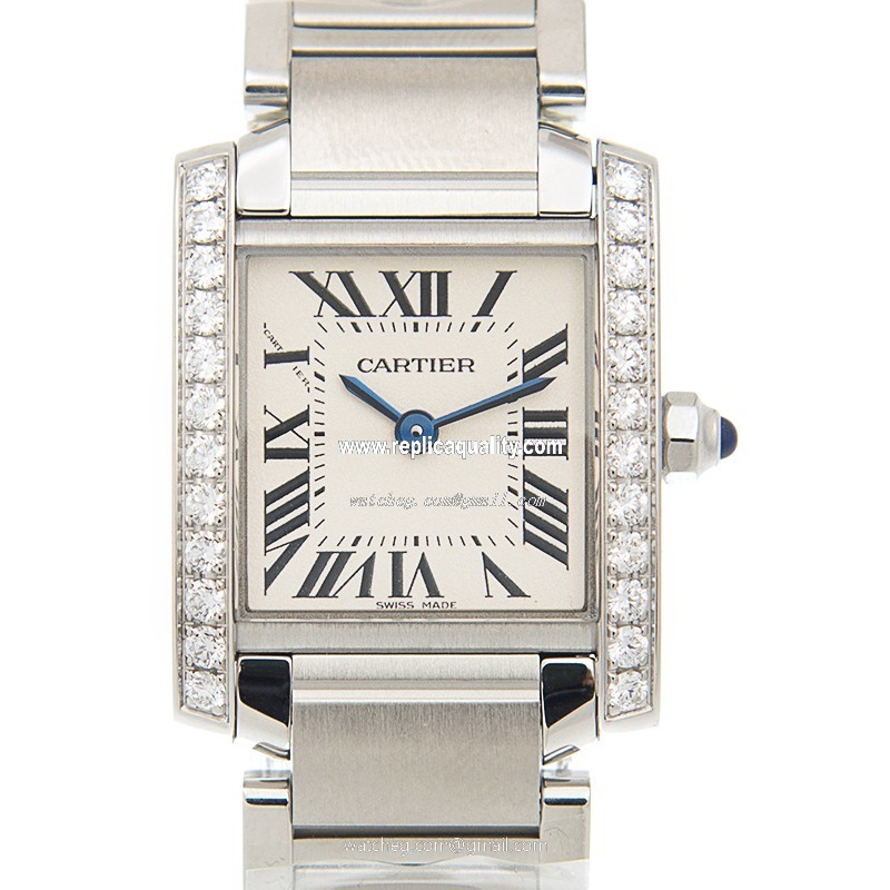 Cartier TANK W4TA0008 Quartz Stainless Steel & Diamonds Silver