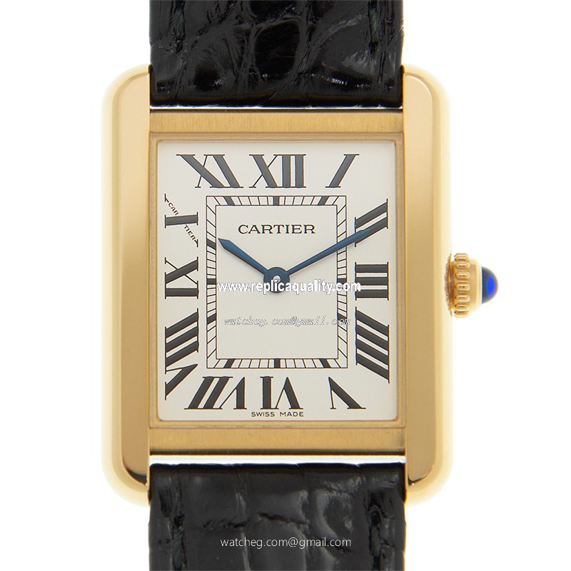 Cartier TANK W5200002 Quartz 18kt Yellow Gold Silvery & White