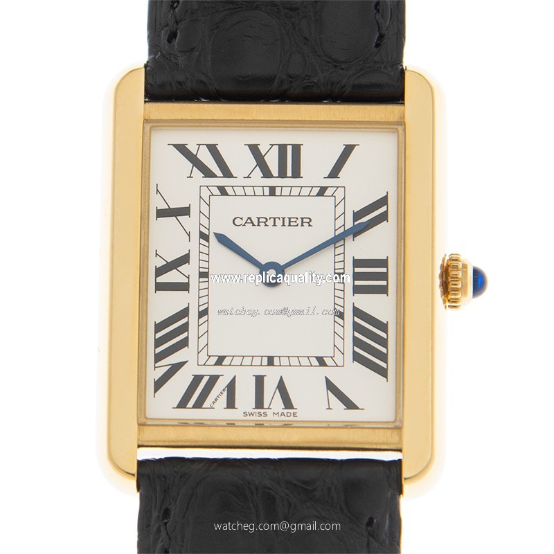 Cartier TANK W5200004 Quartz 18kt Yellow Gold Silvery & White