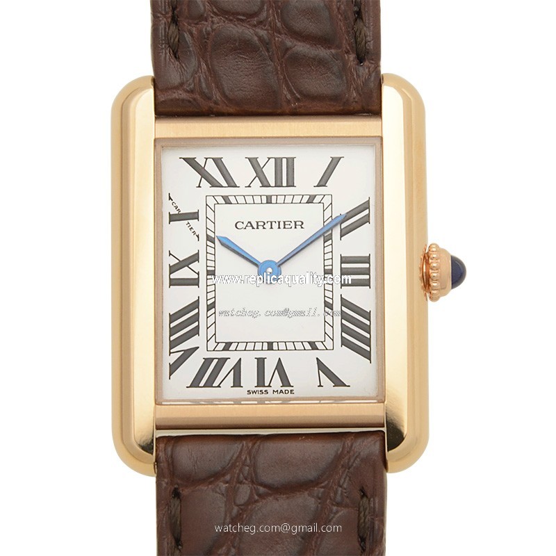 Cartier TANK W5200024 Quartz 18kt Rose Gold Silvery & White