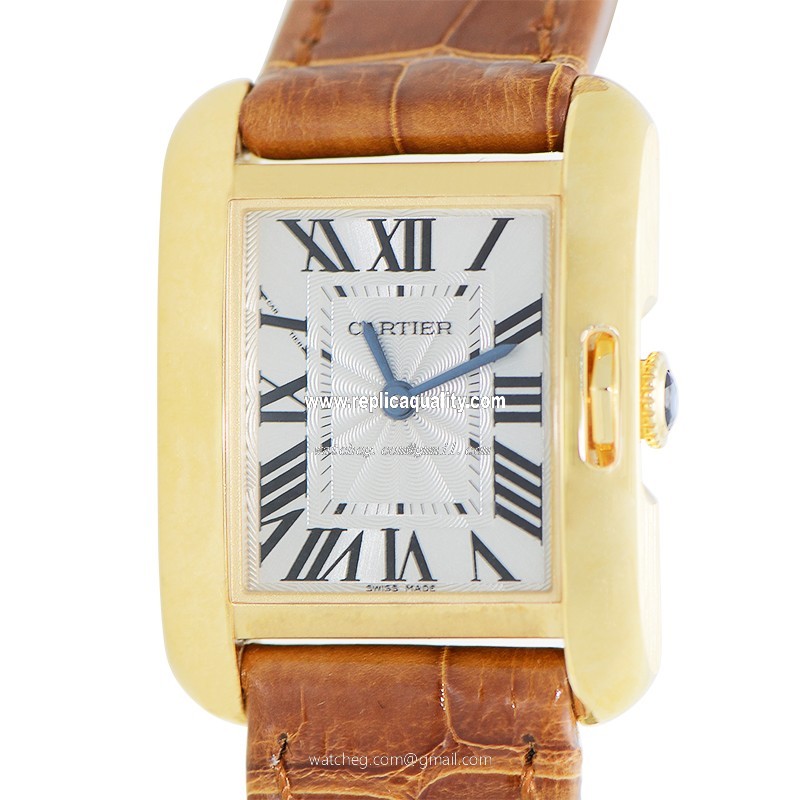 Cartier TANK W5310028 Quartz 18kt Yellow Gold Silvery & White