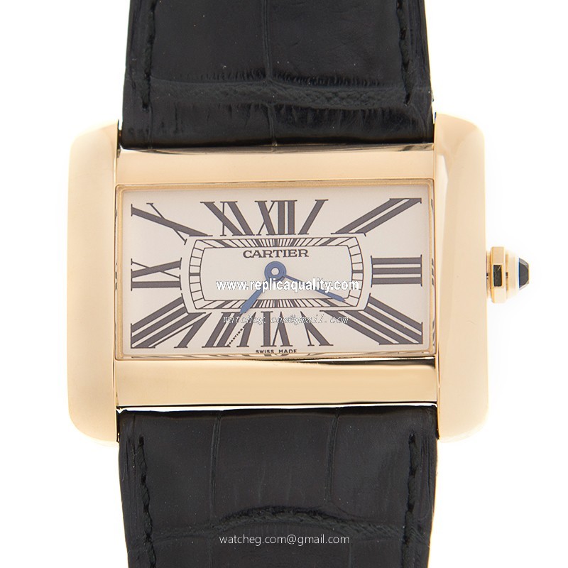 Cartier TANK W6300556 Quartz 18kt Yellow Gold Silvery & White